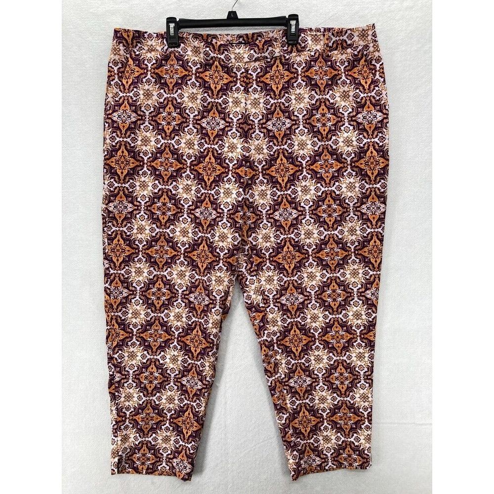 Ashley Stewart Women's 26 Mosaic Print Pull‎ On Ankle Pants Stretch Fabric NWT